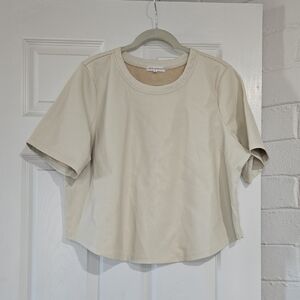 Good American Beige Short Sleeve Faux Leather Crop Size XL